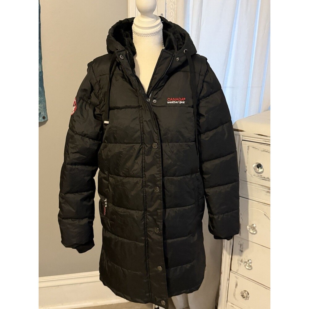 Canada Weather Gear Women’s Large Black Long Puffer Coat Hooded Winter Parka